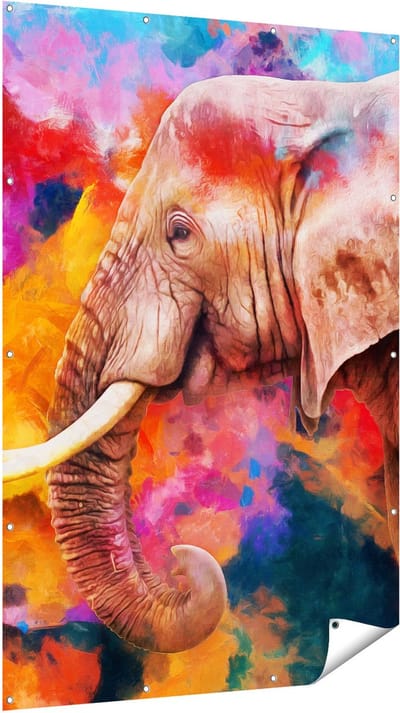 Gards Tuinposter Kleurrijke Olifant - Abstract - 120x180 cm - Tuindoek - Tuindecoratie - Wanddecoratie buiten - Tuinschilderij