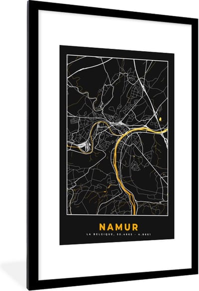 Fotolijst incl. Poster - Namur - Goud - Kaart - Stadskaart - Plattegrond - 60x90 cm - Posterlijst