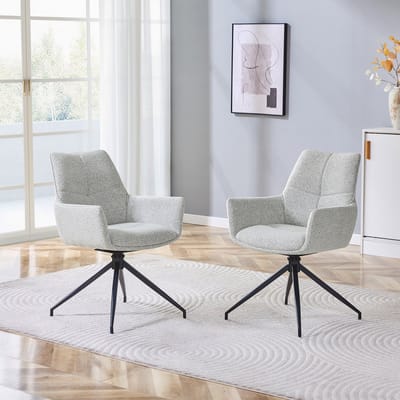 [Set van 2] Europese 360° draaibare gestoffeerde stoel: Lichtbeige-grijze stof + zwart gelakte metalen poten, ademend en comfortabel, past perfect in een moderne, luxe woonstijl in de eetkamer of woonkamer.