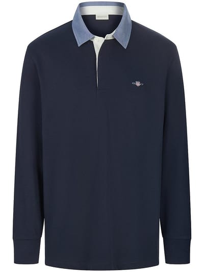 Gant Heavy Rugger Shield Polo Navy - Maat XXL - Heren - Longsleeve polo