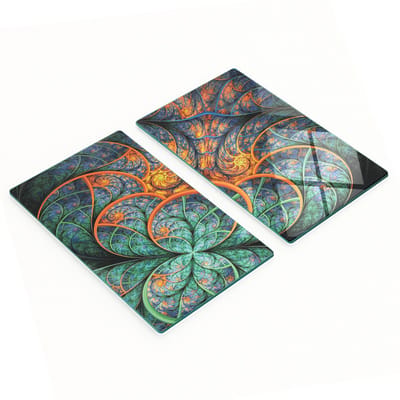 Stijlvolle en duurzame glazen borden met fractale bloemenprint 2x30x52 cm