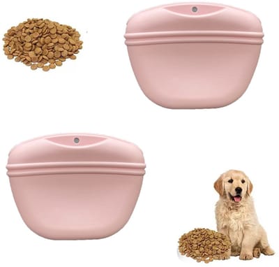 Set van 2 - Snacktas voor huisdieren - Draagbare voerzak voor honden - Snoepzakje voor honden - Trainingstas - Trainingstas voor honden - Heuptas voor huisdieren - Heuptasje - Met riemclip - Voedselveilig siliconen - 13,16*10,3*5,8 cm - Roze