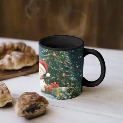 Magische Mok - Foto op Warmte Mokken - Koffiemok - Sneeuwpop - Kerstsneeuw - Groen - Rood - Magic Mok - Beker - 350 ML - Theemok