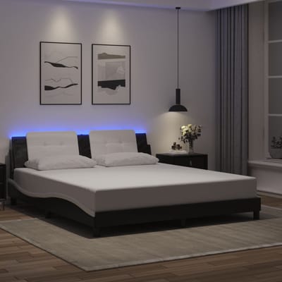 vidaXL - Bedframe - met - LED - zonder - matras - "Zadar" - zwart - en - wit - 180x200 - cm