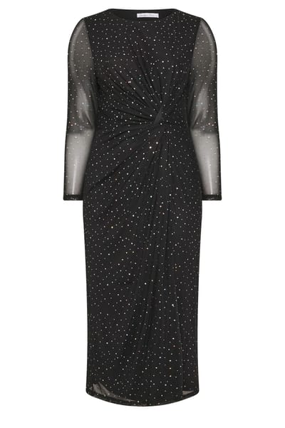 Yours London Zwarte Metallic Mesh Jurk Met Knoop Aan De Voorkant Size 40