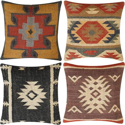 Boho Handgemaakte Kussensloop Jute Wol Kussen Vintage Indiase Tribale Sierkussen Voor Bank Bed Stoel Woonkamer Decoratie Set Van 4 Linen 18*18(CM)-4Pcs