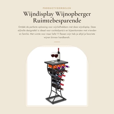 Dailygoods- Wijndisplay eenvoudig te monteren - Wijnrek metaal - Wijnrek marmer - Wijnhouder 11 flessen - Ruimtebesparend - Stevig en duurzaam
