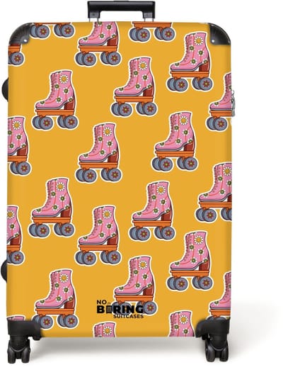 NoBoringSuitcases.com® - Koffer groot - Reiskoffer lichtgewicht - Retro disco rolschaatsen patroon kleurrijk - Rolkoffer met 4 wielen - Grote trolley XL - 98 liter bagage