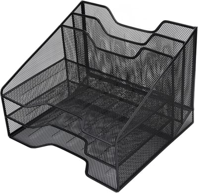 Papierlade Bureau-organizer - Documentenhouder Opberger - Kantoor Ordenen - Metaalgaas Ontwerp - 3 Horizontale Laden - Zwart