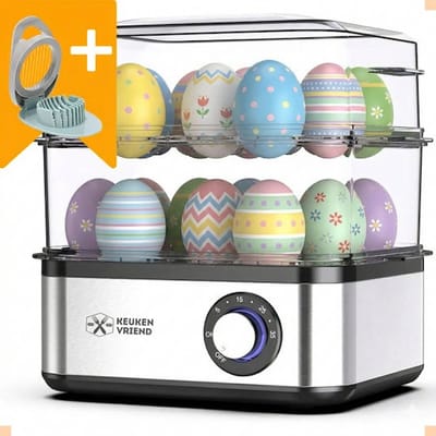 Keukenvriend© Eierkoker met timer en zoemer - eierkoker electrisch - 1 tot 16 eieren - *Inclusief eiersnijder* - Perfect voor op kantoor - 500W - XXL eierkoker - Stoomfunctie - Ook geschikt voor groenten