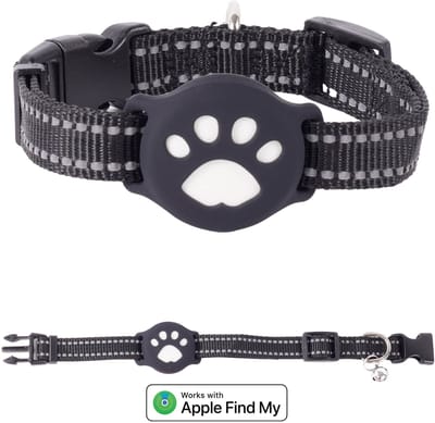 GPS KattenTracker - Zonder Maandelijkse Kosten - Werkt Met iOS - IP68 Waterdicht - CR2032 Batterij (1+ Jaar) - Verstelbare Nylon Halsband - Halsomtrek 28-39 cm - Zwart