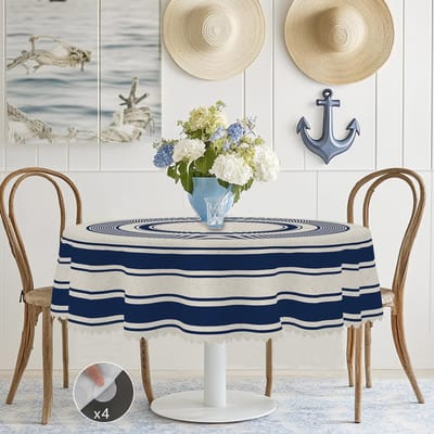 Onafhankelijkheidsdag Bloemenkrans Waterdichte Rechthoekige Tafelkleed Rood Blauw Bloemen Ster USA Vlag Tafelhoes voor Diner Keuken Round (152)Cm gray
