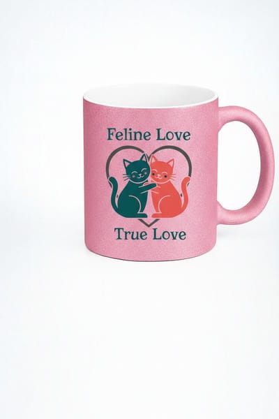 Mok 'Feline Love True Love' Roze | Liefdevolle Katten | Kattenliefde Cadeau