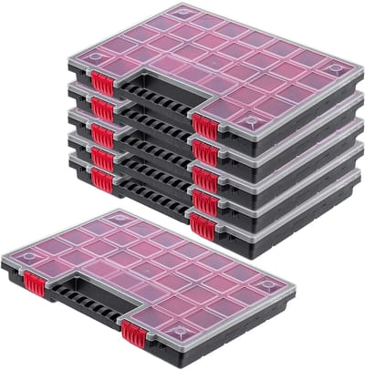 KADAX K6548 Organizer gereedschapskist van kunststof magazijn voor kleine onderdelen met transparant deksel magazijn voor kleine onderdelen in verschillende maten assortimentsdoos (40x30cm / 6 stuks)