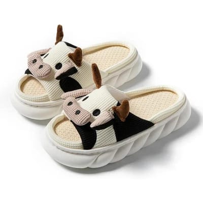 Schattige Cartoon Koe Unisex Linnen Pantoffels Lente Zomer Slides Muilezel Heren en Dames Huis Schoenen Antislip Teenslippers Voor Vier Seizoenen 44-45 wit