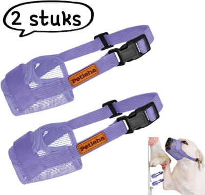 1 stuk - Hondenmuilkorf - Zacht, ademend, verstelbaar gaas - Anti-bijt- en anti-ontsnappingsontwerp - Snuitomtrek: 16-28 cm; Hoofdomtrek: 40-63 cm; Referentiegewicht: 28-60 jin (maat XL) - Paars