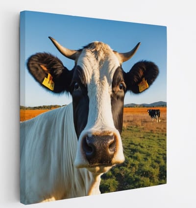 Saammp Canvas Schilderij - Koe Close-up - Natuur - Dieren - 20x20 - Foto op canvas - Wanddecoratie - Muurdecoratie Woonkamer - Slaapkamer decoratie - Canvas Print