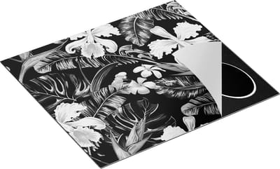 Chefcare Inductie Beschermer Getekende Tropische Bloemen - Abstract - Zwart Wit - 60x50 cm - Afdekplaat Inductie - Kookplaat Beschermer - Inductie Mat