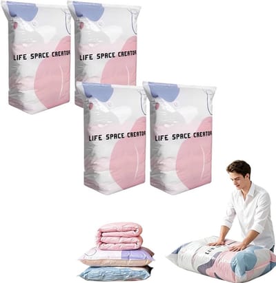 4-delige set - Vacuüm opbergzakken (geen vacuüm nodig) - 3D compressie opbergzakken - Grote vacuüm compressiezakken (geen vacuüm nodig) - Geschikt voor kleding, dekbedden, dekens en reiskleding - Groot formaat - 80*100*38 cm - Roze