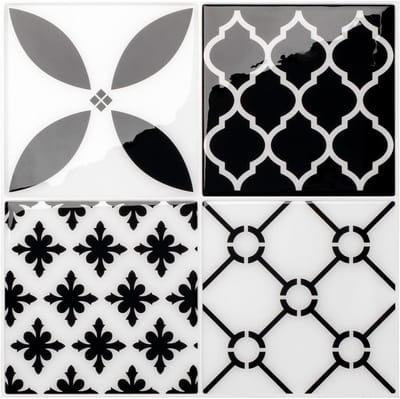 Smart Tiles Adhesive Tiles Kitchen and Bathroom - Vintage White/Black, Self Adhesive Tile Stickers & Wall Panels PVC, 5 Tiles 22.9x22.9cm, Heat Resistant, Easy to Install, Made in Canada