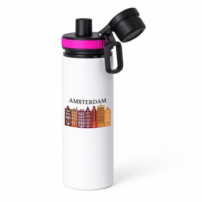 Hacebo® - Amsterdam waterfles met draaidop roze - Amsterdam - Amsterdammers - de echte Amsterdam liefhebbers - Rijtjeshuizen - water fles - 850ML