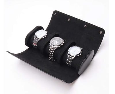 Watch Storage - Watch Roll - 3 Horloges - horloge box / horloge doos - Reisaccessoires - Sieradendoos - Leer&Suede – zwart