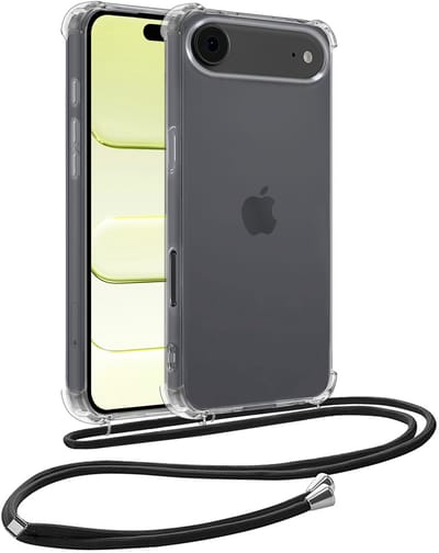 Hoesje - Geschikt voor Apple iPhone Air - Met Koord - Shock Proof - Siliconen Case - Back Cover - Telefoonkoord - Telefoon Hoes Shockproof - Telefoonketting - Telefoonhoesjes - Transparant