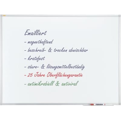 Franken Whiteboard X-tra! Line, wandmontage in staand en liggend formaat, wit geëmailleerd, antimicrobieel, aluminium frame, magnetisch, opbergvak, B 1200 x H 900 mm, SC3803
