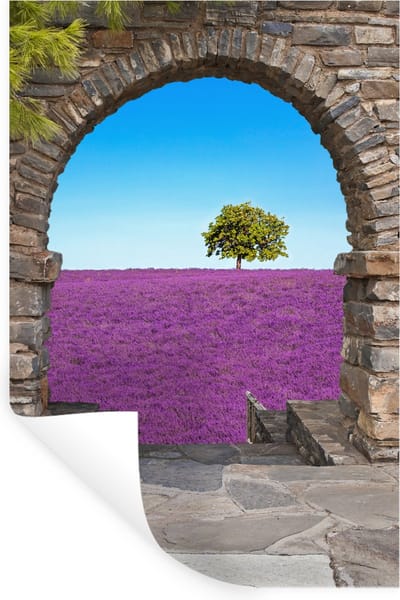 Muurstickers - Sticker Folie - Bloemen - Lavendel - Boom - Doorkijk - 20x30 cm - Plakfolie - Muurstickers Kinderkamer - Zelfklevend Behang - Zelfklevend behangpapier - Stickerfolie