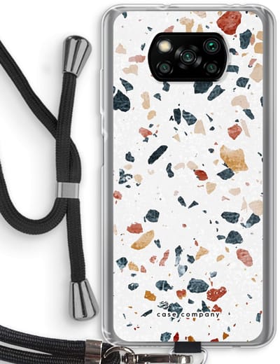 Case Company® - Hoesje met koord geschikt voor Poco X3 Pro hoesje met Koord - Terrazzo N°4 - Telefoonhoesje met Zwart Koord - Bescherming aan alle Kanten en Over de Schermrand