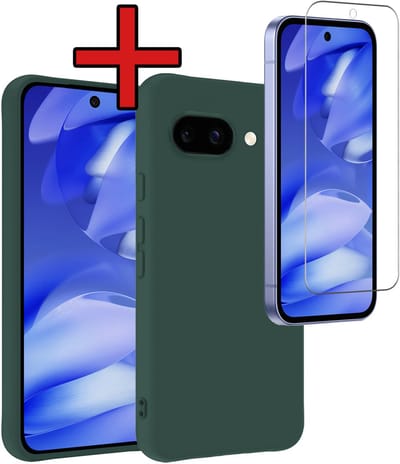 Hoesje - Met Screenprotector - Geschikt voor Google Pixel 9a - Sterk & Shockproof - Telefoon Hoes - Back Cover - Siliconen Case - Telefoonhoes - Donkergroen