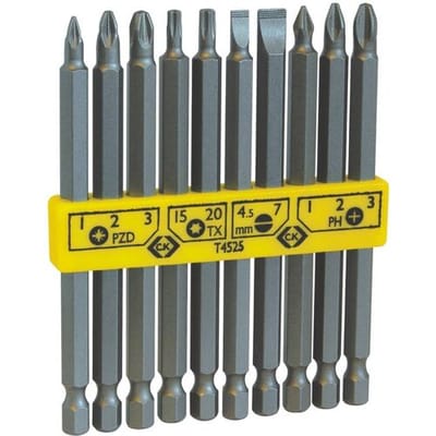 C.K T4525 Bitset 10-delig Plat, Kruiskop Phillips, Kruiskop Pozidriv, Binnen-zesrond (TX)