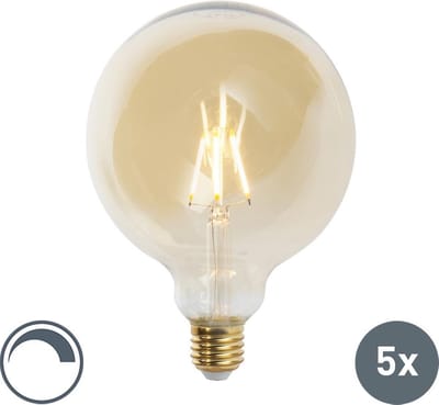 LUEDD Set van 5 E27 dimbare LED lampen G125 goud 5W 450 lm 2200K