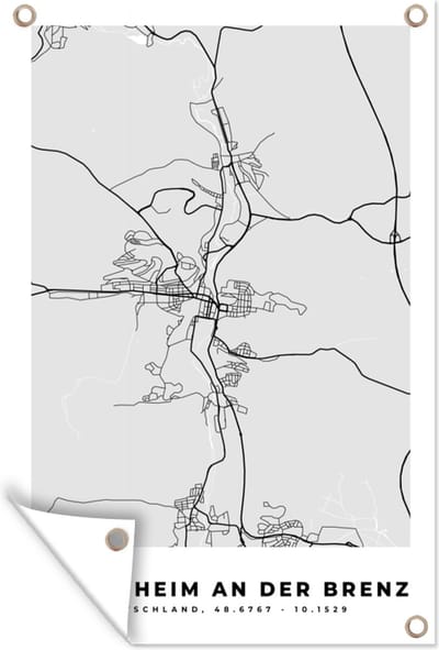 Muurdecoratie Duitsland - Kaart - Heidenheim An Der Brenz - Stadskaart - Plattegrond - 120x180 cm - Tuinposter - Tuindoek