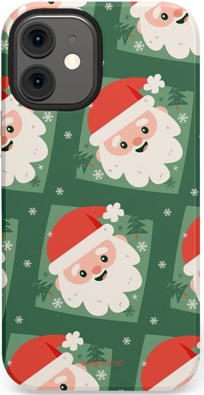 Casetastic hoesje geschikt voor Apple iPhone 12 Mini - Dubbellaagse bescherming - Kerstmannen in het bos - Fashion Case - Donkergroen Wit Terracotta Crème