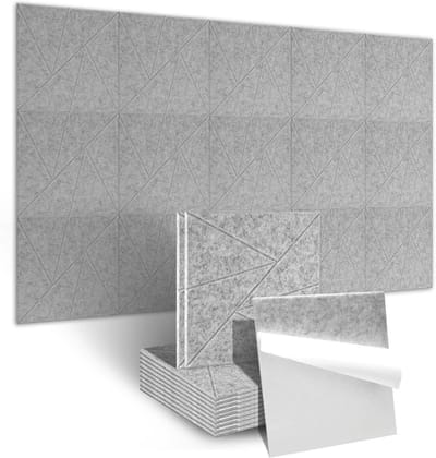 Akoestische panelen - Geluidsisolatie platen - Ruimte akoestiek verbeteren - Zelfklevende montage - 12 stuks - Lichtgrijs