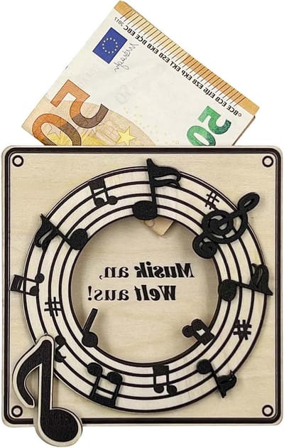 Geldgeschenken Muziek - Cadeau Muziek - Verrassen Muziekfans - Uniek Muziekontwerp - 12x12x1 cm - Zwart Houtkleuren