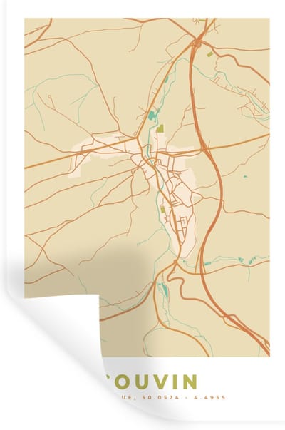 Muurstickers - Sticker Folie - Kaart - Stadskaart - België - Plattegrond - Couvin - 20x30 cm - Plakfolie - Muurstickers Kinderkamer - Zelfklevend Behang - Zelfklevend behangpapier - Stickerfolie