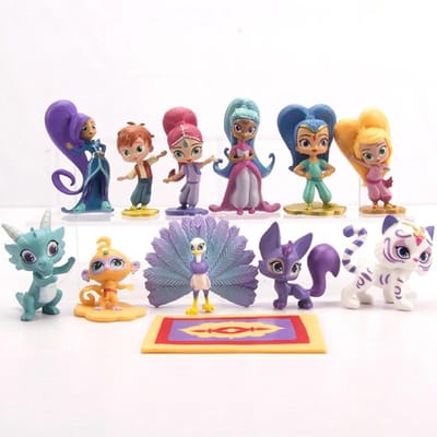 12 Pièces/Ensemble Figurine d'Action Shimmer Sister Jouets Samira Animal de Compagnie Tigre Nahal Singe Dragon Poupées Jouets Mignonne Fille Brillante Décoration de Gâteau d'Anniversaire gray
