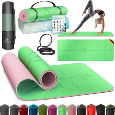 KESSER® Yoga Mat Extra Dik 183x61cm - Turnmat TPE Fitnessmat Gewatteerd & Antislip Yogamat Trainingsmat voor Fitness Pilates & Gymnastiek - Mint / Roze
