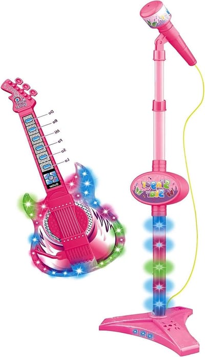 Kindergitaar Met Microfoon - Muziekset Speelgoed - Muziek Maken - Licht En Geluid Effecten