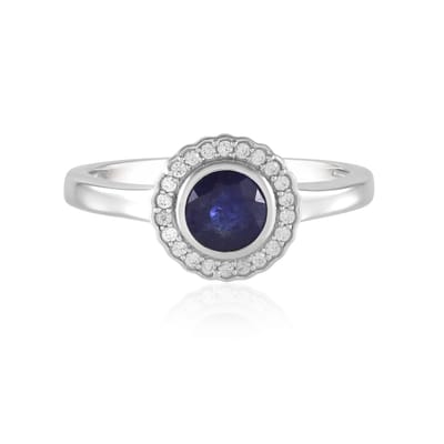 Cavill - Zilveren ring met Madagaskar blauwe saffier 0,585 ct - Platina geplateerd 925 sterling zilver - Elegante ronde saffier ring met zirkonia