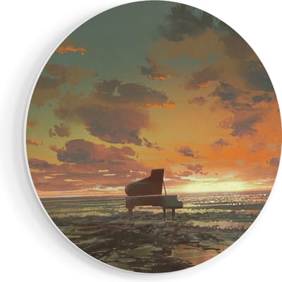 Artaza Forex Muurcirkel Piano op het Strand bij Zonsondergang - 70x70 cm - Wandcirkel - Rond Schilderij - Wanddecoratie Cirkel - Muurdecoratie