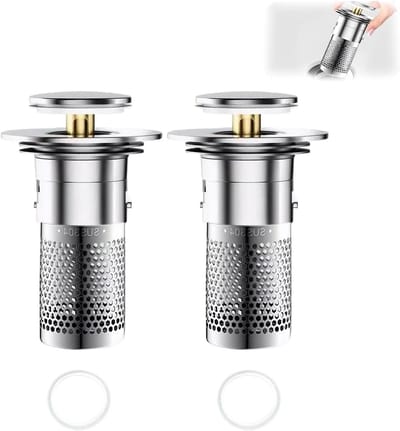 Afvoerplug Gootsteen - Afvoerzeef - Douche Bad - Pop-up Ontwerp - 2 Stuks - Zilver