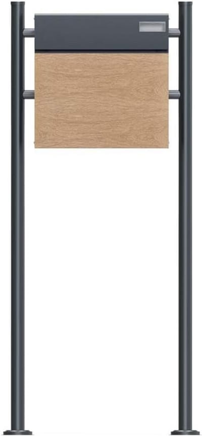 Staande brievenbus - Brievenbus met standaard - Post ontvangen - Apart krantenvak - 120 cm hoog - Antraciet houtdesign