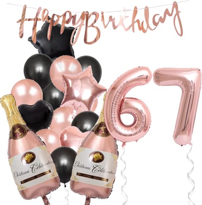 67 Jaar Verjaardag Cijferballon 67 - Feestpakket Snoes Ballonnen Pop The Bottles - Rose Zwart Versiering