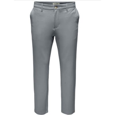 Only & Sons blauwe heren broek   Tapered fit   Steekzakken   Gemeleerd patroon   Knoop- en ritssluiting   Regular waist Blauw 28/32