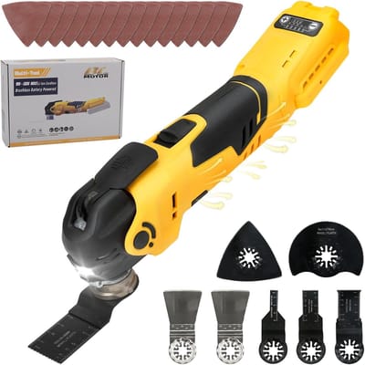 Oscillerend Multitool - Snoerloos Gereedschap - Zagen Schuren Snijden - Borstelloze Motor 5 Snelheden - 4 Graden Hoek - Geel Zwart