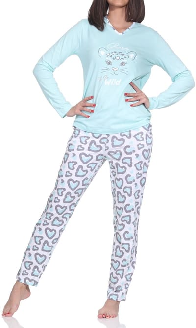 Normann dames pyjama lange mouw pyjama met dierenprintmotief – ook in grote maten