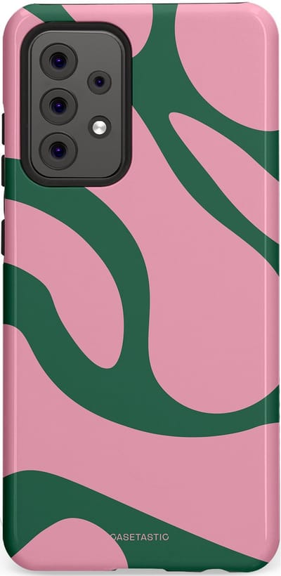 Casetastic hoesje geschikt voor Samsung Galaxy A52 (2021) 5G / Samsung Galaxy A52 (2021) 4G - Dubbellaagse bescherming - Groen Roze Dansende Vormen - Fashion Case - Lichtroze Donkergroen